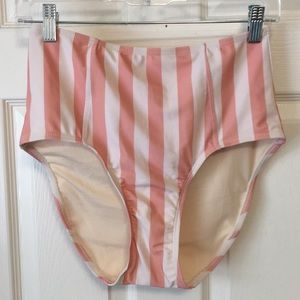 NWT high-waisted pink striped swim bottoms